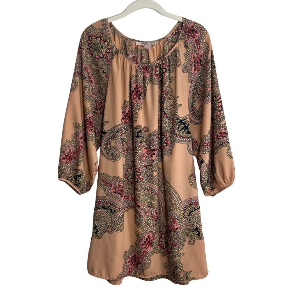 Forever 21 Vintage Boho Dress Size Medium Short Ballon Sleeve Paisley